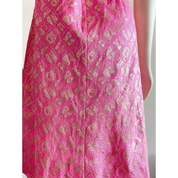 Richard Kaplan 1960s Pink Gold Metallic Thread Belted Vintage Shift Dress Sz 10 - Picture 14 of 16